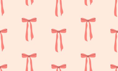 Pembe fiyonklu kusursuz bir desen. Arkaplandaki hediye eşarpları. Baskı, tekstil, ambalaj kağıdı, moda, kumaş, duvar kağıdı, kapak için modern yay tasarımı.