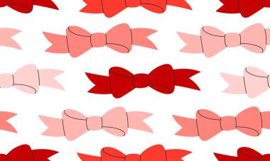 Şirin fiyonklu kusursuz desen. Arkaplandaki hediye eşarpları. Baskı, tekstil, ambalaj kağıdı, moda, kumaş, duvar kağıdı, kapak için modern yay tasarımı.