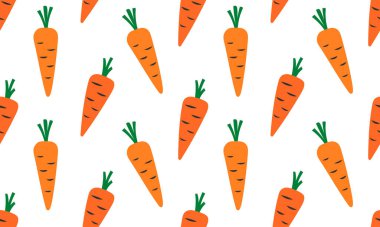 Havuçla kusursuz desen. Sebze geçmişi. Sağlıklı vejetaryen yemekleri. El çizimi düz vektör