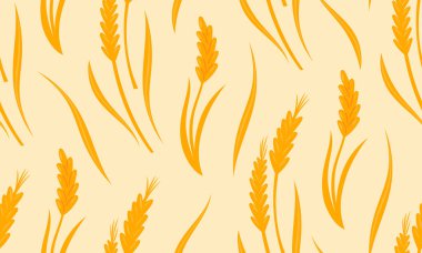 Tarım buğdayları pürüzsüz. Olgun buğday başakları. Sonbahar arkaplanı. El çizimi Düz Vektör