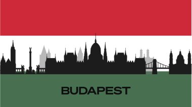 Macaristan bayrağındaki önemli binaların silueti. Budapeşte 'nin ünlü binalarının vektör silueti. Stok Fotoğrafı