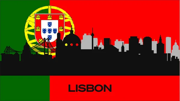 Silhueta Edifícios Importantes Cidade Com Bandeira Portugal Silhueta Vetorial Dos — Vetor de Stock