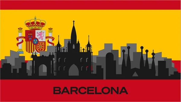 İspanya bayrağındaki önemli binaların silueti. Barcelona 'nın ünlü binalarının vektör silueti. Stok Fotoğrafı