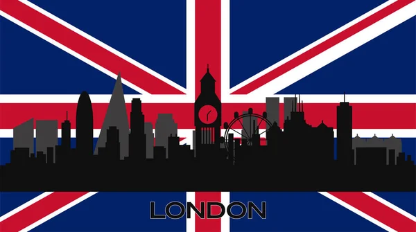 Силуэт Важных Зданий Города Флаге Великобритании Векторный Силуэт Знаменитых Зданий — стоковый вектор