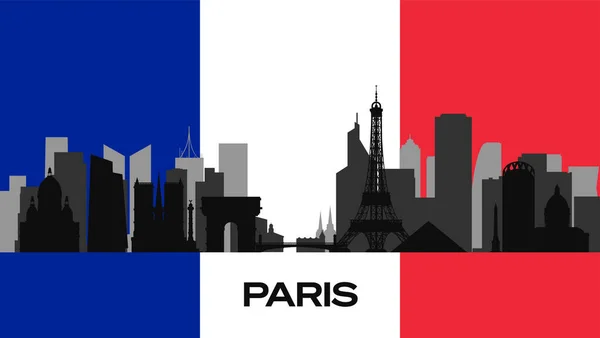 Fransız bayrağında şehrin önemli binalarının silueti. Paris 'in ünlü binalarının silueti. Stok Fotoğrafı