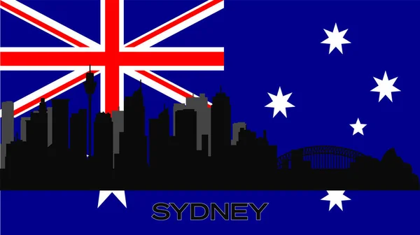 Avustralya bayrağında şehrin önemli binalarının silueti. Sydney 'nin ünlü binalarının silueti. Stok Fotoğrafı