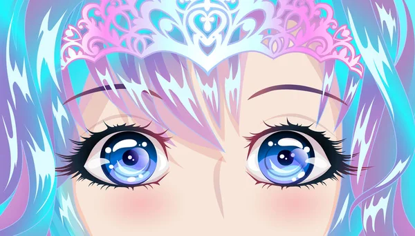 Menina Bonito Com Cabelo Azul Olhos Azuis Estilo Anime Ilustração —  Vetores de Stock