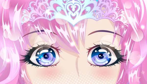 Roztomilá Dívka Modrými Vlasy Modrýma Očima Anime Stylu Vektorová Ilustrace — Stockový vektor