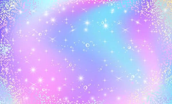 美人鱼的彩虹背景闪闪发光的星星和设计用的泡泡的奇妙背景 矢量说明 — 图库矢量图片