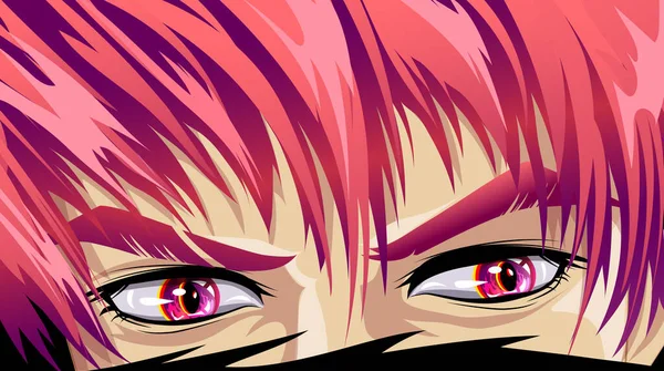 Mirada Furiosa Hombre Estilo Manga Anime Ojos Rojos Guerrero Manga — Vector de stock