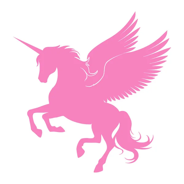 Unicorn Dengan Sayap Siluet Pegasus Romantis Vektor Pink - Stok Vektor