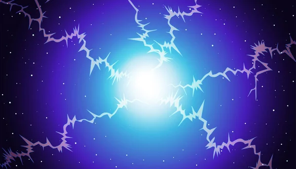 宇宙の背景 青い輝く星と雷 — ストックベクタ