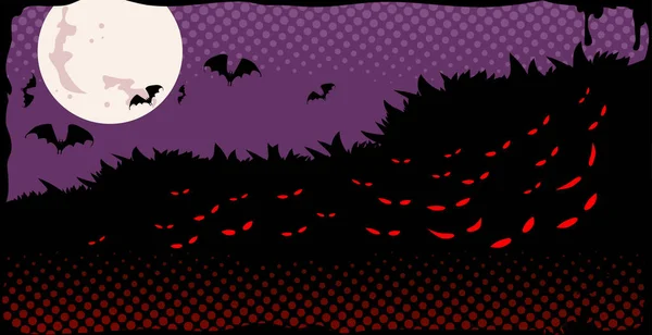 Arrière Plan Avec Pleine Lune Les Yeux Rouges Des Monstres — Image vectorielle