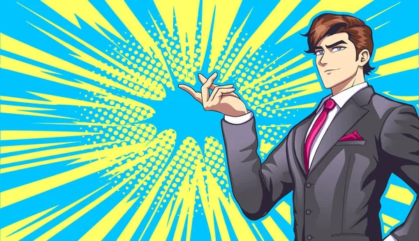 Mann Businessanzug Stil Von Manga Und Anime Erfolgreicher Jungunternehmer Vektor — Stockvektor