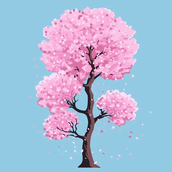 Bloeiende Sakura Boom Vector Afbeelding Van Een Boom Bloeiend Met — Stockvector