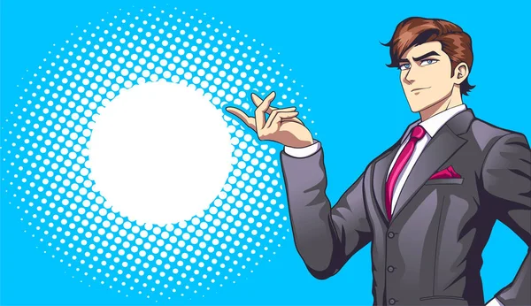 Muž Obleku Stylu Mangy Anime Úspěšný Mladý Obchodník Vektorová Ilustrace — Stockový vektor