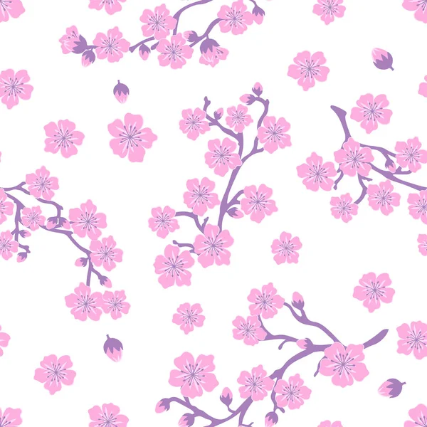 Seamless Pattern Pink Sakura Flowers Vector Image Branch Flowering Tree — Stock Vector