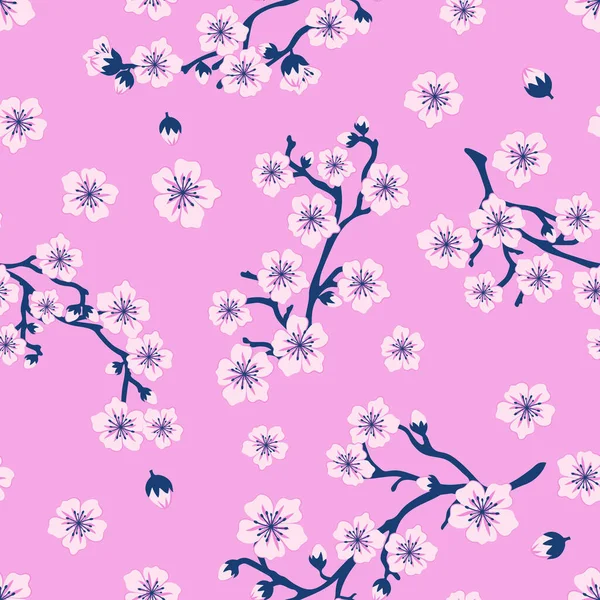 ピンクの桜の花のシームレスなパターン 開花木の枝のベクトル画像 — ストックベクタ