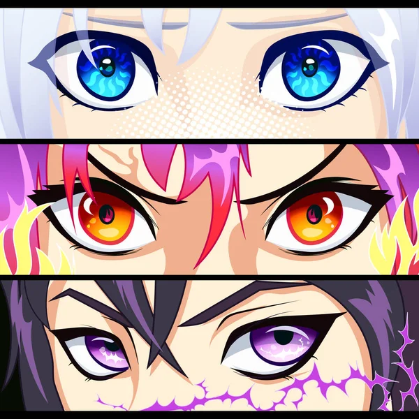 Ögon Flickor Och Pojkar Med Superkrafter Manga Stil Vektor Bild — Stock vektor