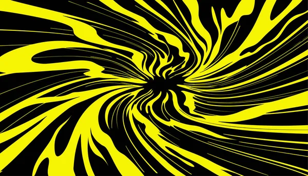黄黑色背景 螺旋形能量涡旋 螺旋隧道 漫画和动漫风格的矢量图像 — 图库矢量图片
