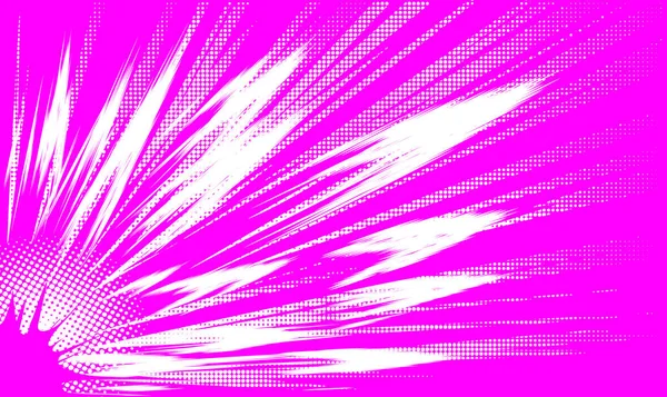 具有半色调效果的粉色背景上的爆炸和动态运动线条 漫画风格的矢量背景 — 图库矢量图片