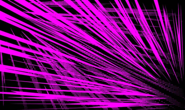 ハーフトーン効果を持つ黒の背景に動きのピンクのダイナミックラインの背景 漫画風のベクトル背景 — ストックベクタ