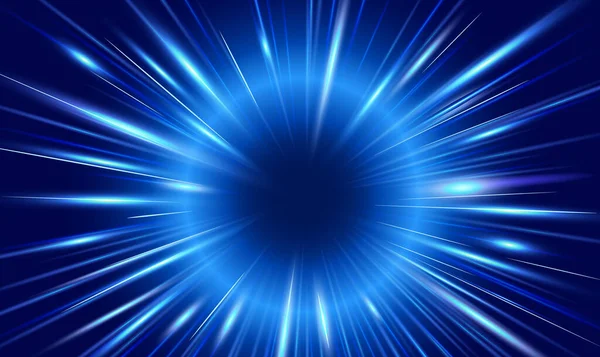 青い輝線と強いエネルギーの光線 超エネルギー放射線源ベクトル背景漫画やアニメのスタイル — ストックベクタ