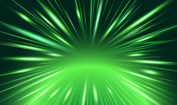 緑の輝く線と強力なエネルギーの線 超エネルギー放射線源ベクトル背景漫画やアニメのスタイル — ストックベクタ