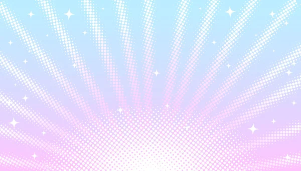ピンクブルーのパステルカラーの光が背景を照らし ハーフトーンの効果と漫画風の星が描かれています 舞台照明やスポットライトのベクトル画像 コンサート — ストックベクタ