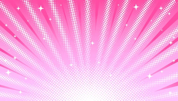 Pinkfarbener Lichtstrahl Hintergrund Mit Halbton Effekt Und Sternen Manga Comicstil — Stockvektor