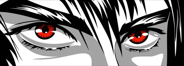 Ojos Rojos Mirada Enojada Hombre Manga Estilo Anime Colores Negro — Vector de stock