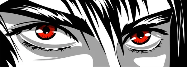 Czerwone Oczy Wściekłe Spojrzenie Mężczyzny Stylu Mangi Anime Czarny Czerwony — Wektor stockowy