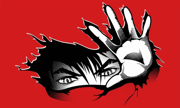 Spojrzenie Ręka Człowieka Zerwania Muru Rysunek Wektorowy Stylu Mangi Anime — Wektor stockowy
