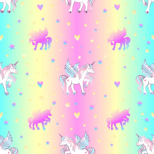 Unicorn Ajaib Yang Lucu Dengan Sayap Ilustrasi Untuk Anak Anak - Stok Vektor