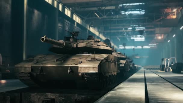 Militärische Panzerindustrie Militärische Industrieanlagen Und Produktion Von Schwerem Militärgerät — Stockvideo