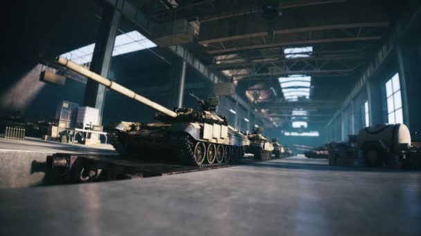 Fabrik Für Die Produktion Von Militärischem Gerät Und Panzern Förderband — Stockvideo