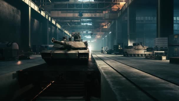 Producción Tanques Militares Fábrica Arma Fábrica Militar Tanques Batalla Animación — Vídeo de stock