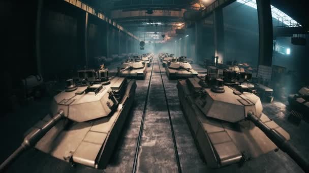 Militaire Tank Fabriek Moderne Militaire Fabriek Industrielijn Van Oorlogstechnologie Animatie — Stockvideo