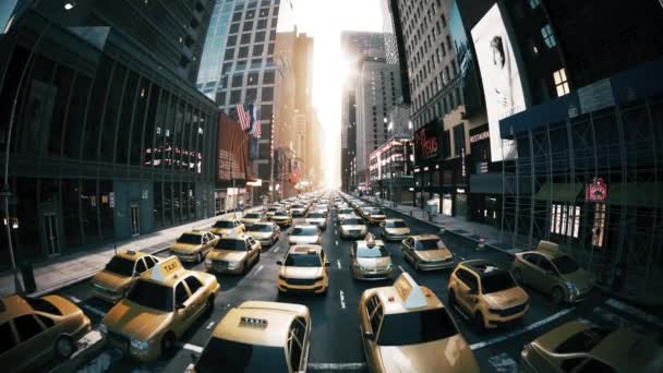Büyük Bir Şehirde Taksi Trafiği Sıkışık Manhattan Yoğun Bir Günde — Stok video