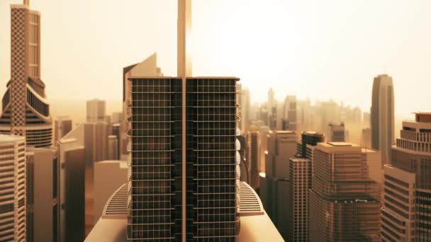 大雾中的大城市在黎明时分 城市里的沙尘 有摩天大楼的现代大都市 — 图库视频影像