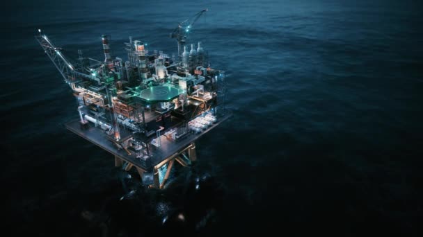 Antenni Näkymä Offshore Jack Ylös Poraus Kamppeet Yöllä Offshore Öljy — kuvapankkivideo
