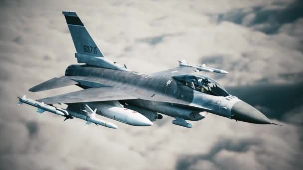 Військовий Винищувач Літає Над Хмарами Повітряних Сил — стокове відео