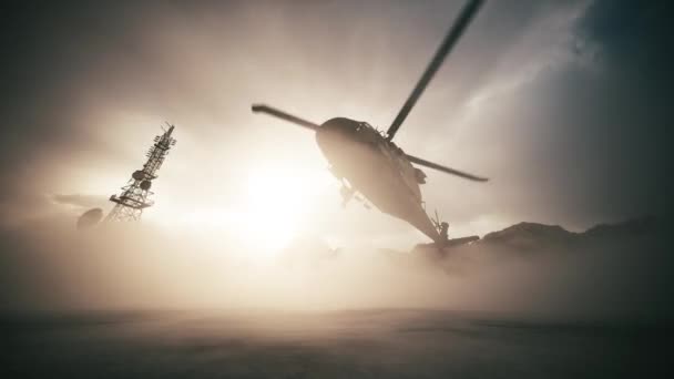 Askeri Bir Helikopter Askeri Bir Üsse Iniyor Ordu Helikopteri Inmeye — Stok video