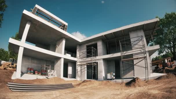 Prosessi Rakentamisen Omakotitalon Rakentaminen Modernin Talon Vahvistettu Betoniseinät Talon Animaatio — kuvapankkivideo