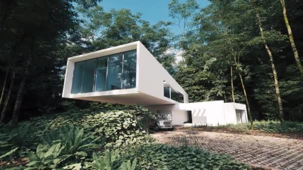 Casa Contemporanea Nella Foresta Lussuosa Villa Nella Foresta Visualizzazione — Video Stock