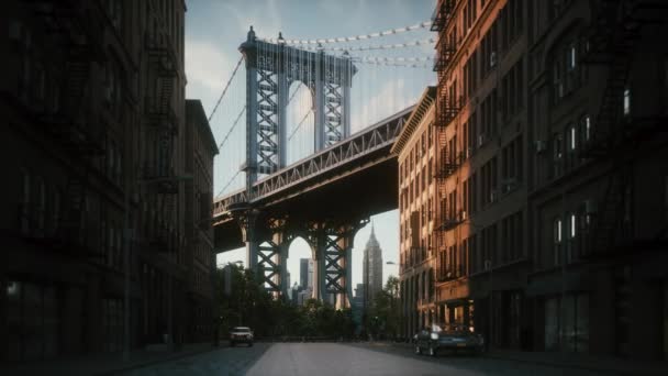 Manhattan Brücke Von Der Washington Street Bei Sonnenuntergang Lizenzfreies Stock-Filmmaterial