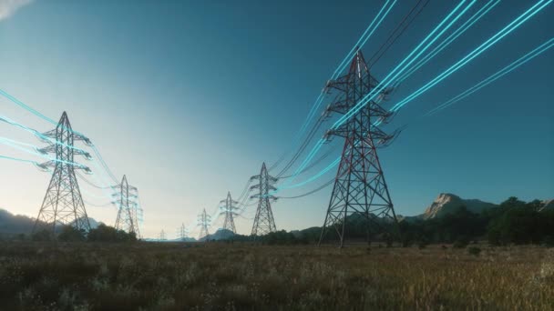 Elektrický Přenos Energie Infrastruktury Vysokonapěťových Rozvoden Elektrická Převodovka Zářivou Proudící Videoklip