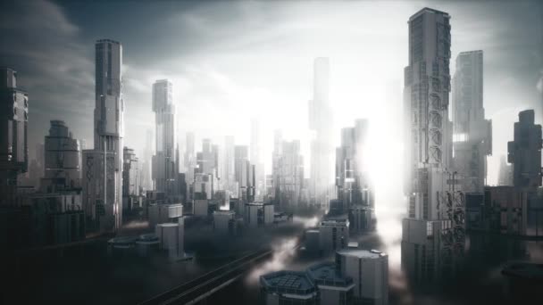 Egy Futurisztikus Metropolisz Üvegfelhőkarcolói Sci Város — Stock videók