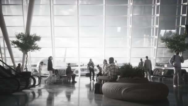 People Boarding Lounge Airport Terminal People Waiting Flight Airport Visualization — стоковое видео