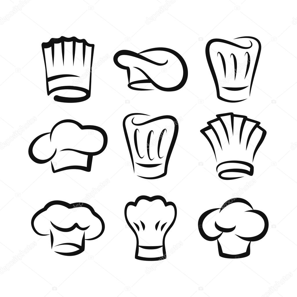 Chef hat icon vector of cook hats symbol clipart collection set